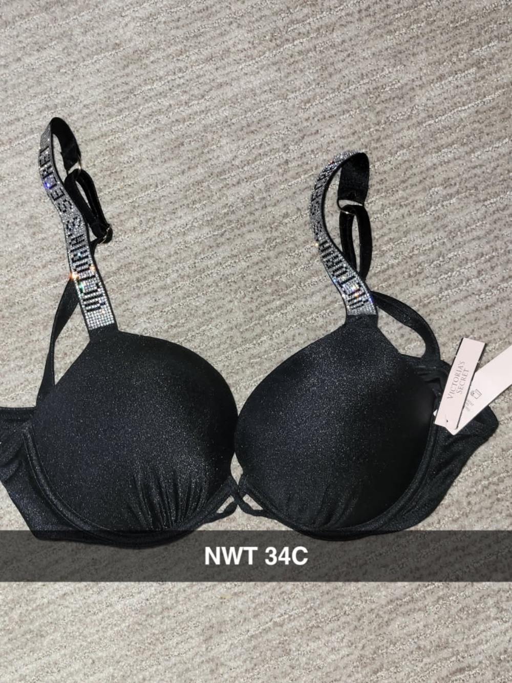 Victoria's Secret Black Shimmer Rhinestone Strap Push-Up Bra/Swimsuit